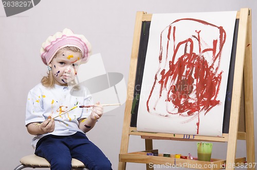 Image of Portrait of a girl artist at the easel