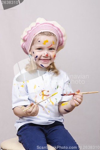 Image of Humorous portrait of a girl artist