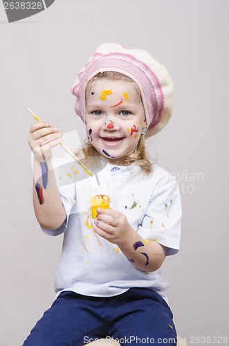 Image of Humorous portrait of a girl artist