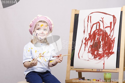 Image of Portrait of a girl artist at the easel