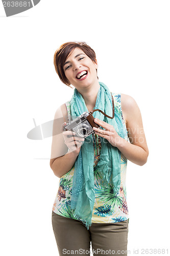 Image of Woman with a vintage camera