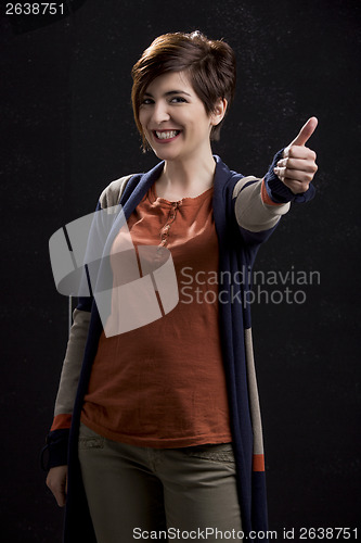 Image of Beautiful woman with thumbs up