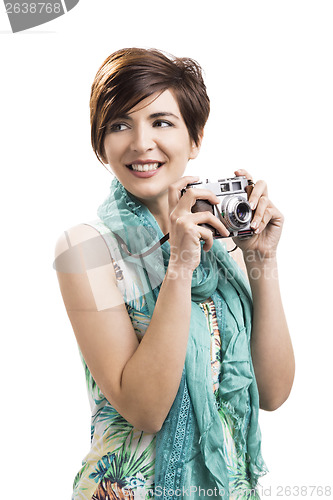 Image of Woman with a vintage camera