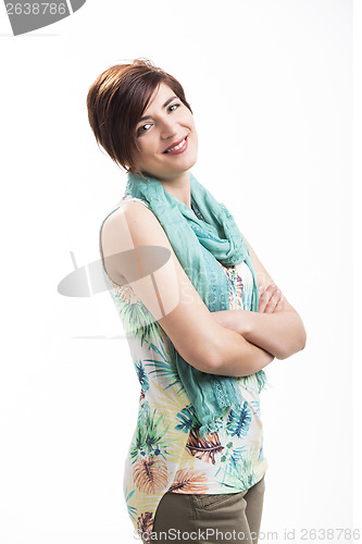 Image of Beautiful woman standing over a white background