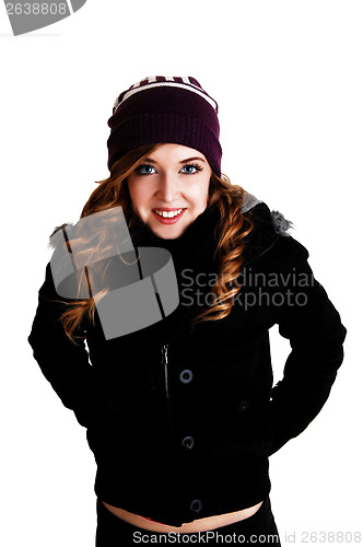 Image of Girl in jacket and hat.