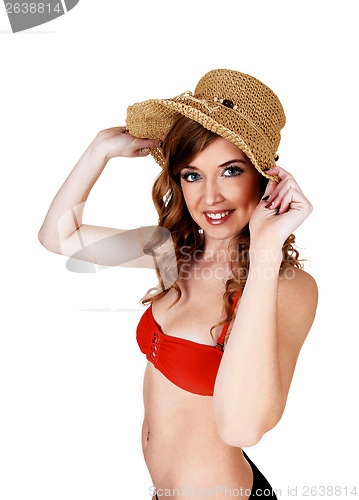 Image of Bikini girl with straw hat.