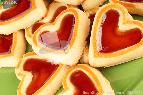 Image of Heart shaped cherry jam cookies