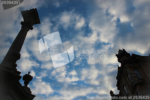 Image of top of church domes and column