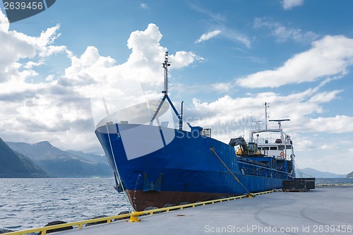 Image of Cargo boat in dock, Norway