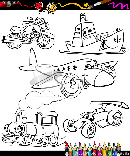 Image of transport set for coloring book