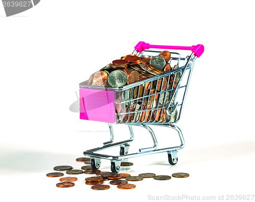 Image of Shopping cart full with coins