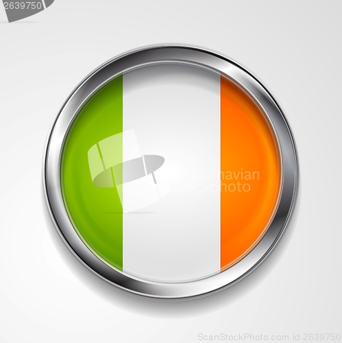 Image of Abstract button with stylish metallic frame. Irish flag