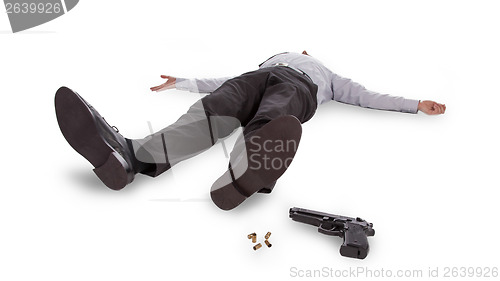 Image of Businessman lying dead in the floor 