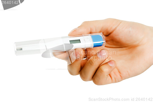 Image of Man's hand with a thermometer