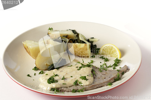 Image of Escalope of veal meal side view