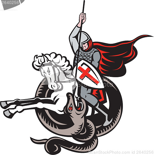 Image of English Knight Fighting Dragon England Flag Shield Retro