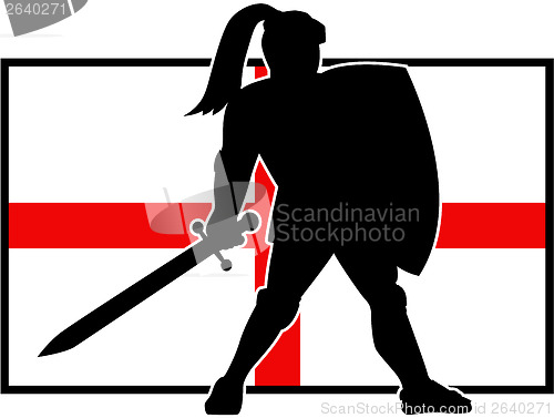Image of English Knight Shield Sword England Flag Retro