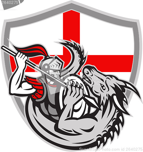 Image of English Knight Fighting Dragon England Flag Shield Retro