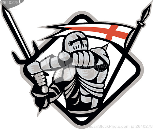 Image of English Knight Fighting Sword England Flag Retro