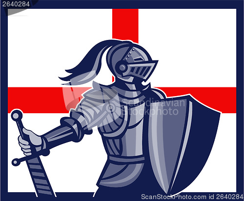 Image of English Knight Holding Sword England Flag Retro