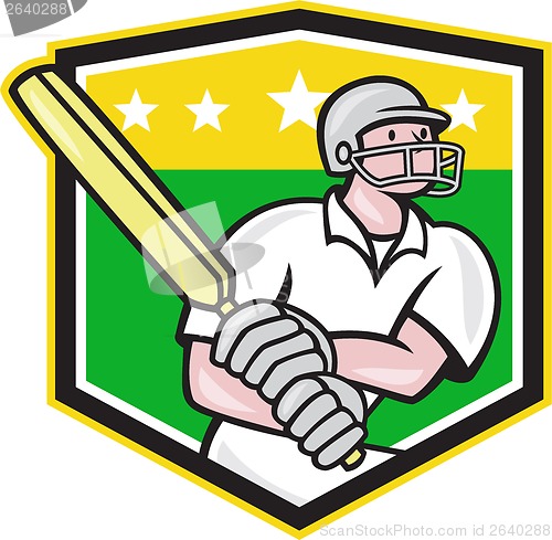 Image of Cricket Player Batsman Batting Shield Star