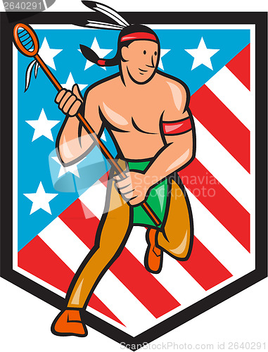 Image of Native American Lacrosse Player Stars Stripes Shield