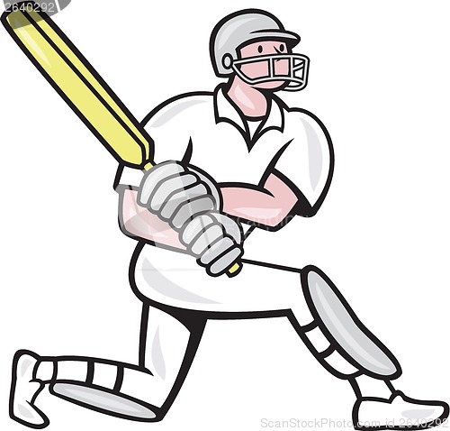 Image of Cricket Player Batsman Batting Kneel Cartoon