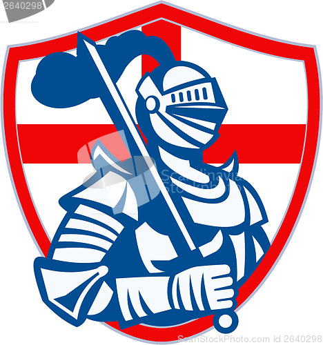 Image of English Knight Hold Sword England Shield Flag Retro
