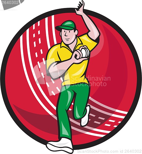 Image of Cricket Fast Bowler Bowling Ball Front Cartoon