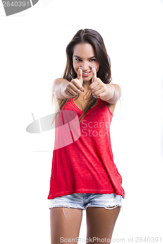 Image of Young woman with thumbs up