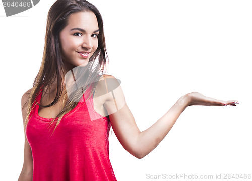 Image of woman showing something on her hand
