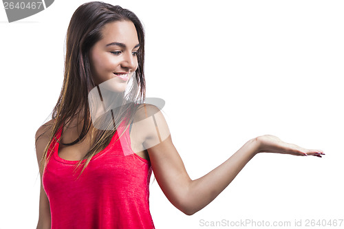 Image of woman showing something on her hand