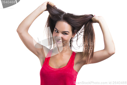 Image of Woman grabbing her hair