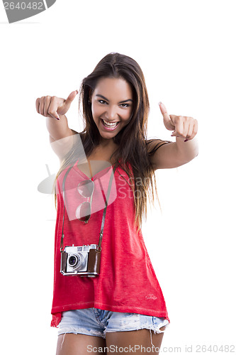 Image of Happy tourist with thumbs up