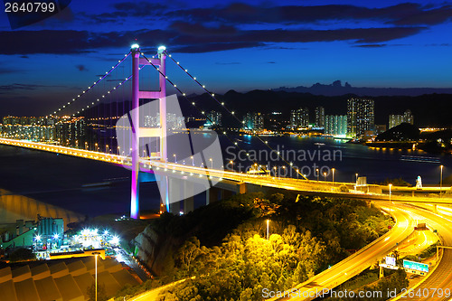 Image of Suspension bridge at night