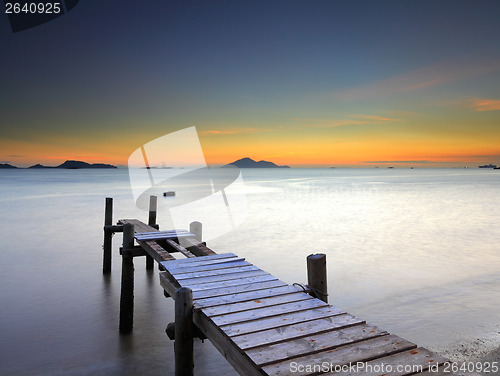 Image of Wooden bridge with seascape