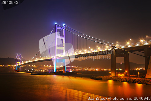 Image of Suspension bridge in Hong Kong at night