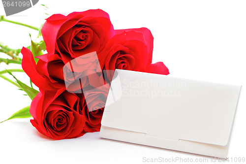 Image of Red rose bouquet and gift card