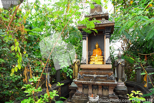 Image of Golden buddha statue in japanese garden