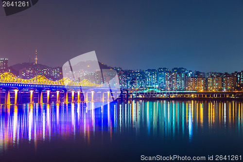 Image of Han river in Seoul city at night