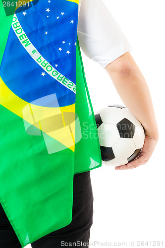 Image of Brazil supporter with soccer ball