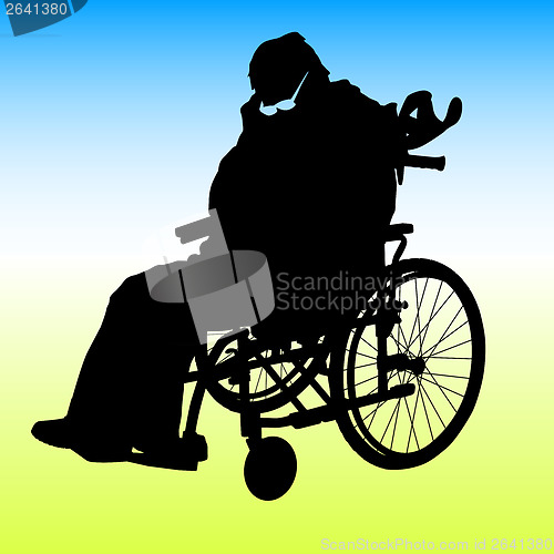 Image of One handicapped man in wheelchair silhouette. Vector illustratio