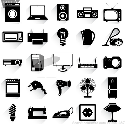 Image of Collection flat icons with long shadow. Electrical devices symbo