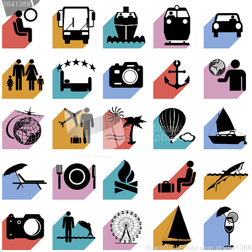 Image of Collection flat icons with long shadow. Travel symbols. Vector i