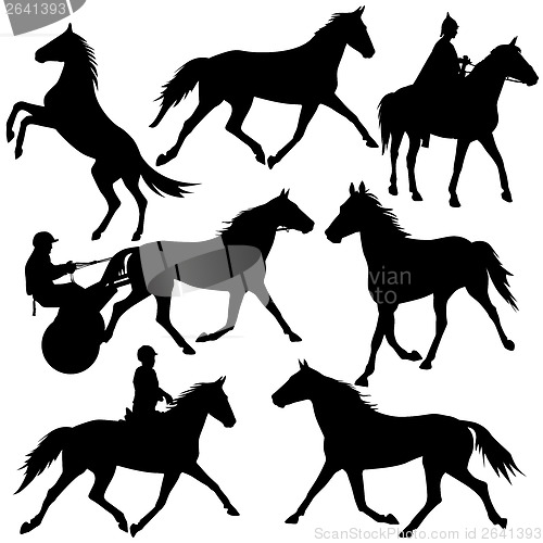 Image of Set vector silhouette of horse and jockey