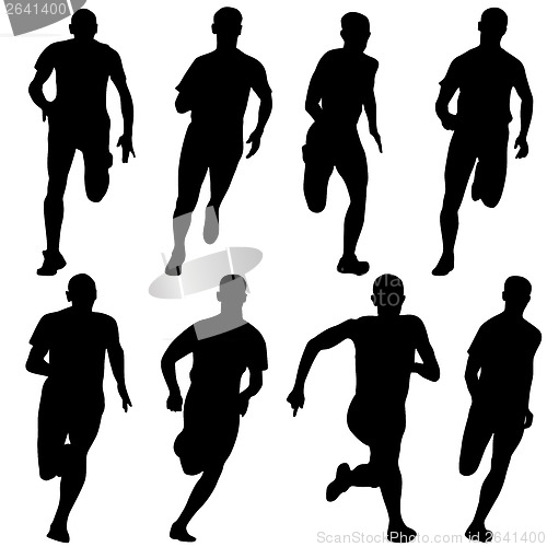 Image of Set of silhouettes. Runners on sprint, men. vector illustration.