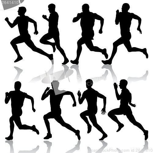 Image of Set of silhouettes. Runners on sprint, men. vector illustration.