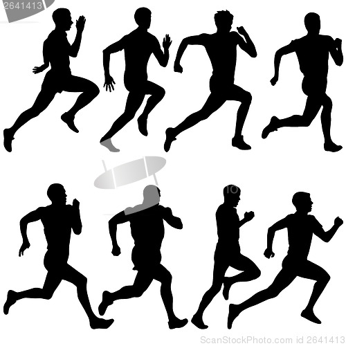 Image of Set of silhouettes. Runners on sprint, men. vector illustration.