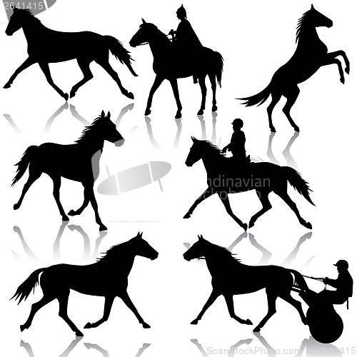 Image of Set vector silhouette of horse and jockey