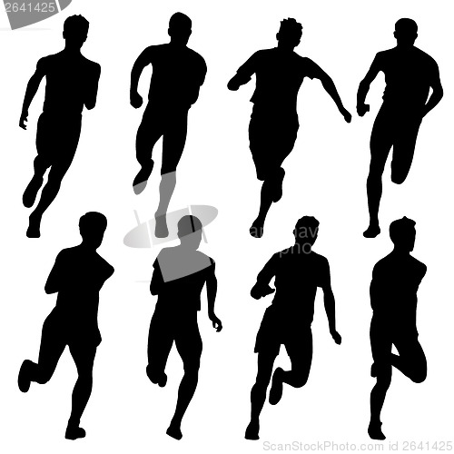 Image of Set of silhouettes. Runners on sprint, men. vector illustration.